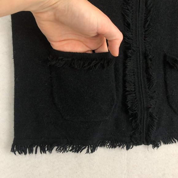 E by ECI Women's Size Small Black Silk Angora Blend Long Sleeve Frayed Jacket - Picture 4 of 10